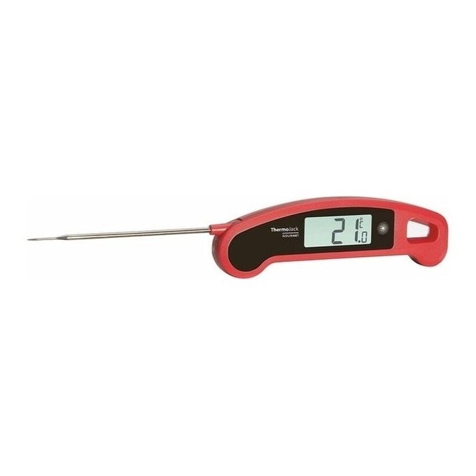 TFA 30.1060.05 Thermo Jack Termometro Digitale da Cucina Pieghevole con Sonda in Acciaio Inox Misurazione Rapida in 3-4 Secondi Precisione ±0,5°C da -40 a +250°C Retroilluminazione Display Orientabile Lavabile sotto Acqua Corrente colore Rosso