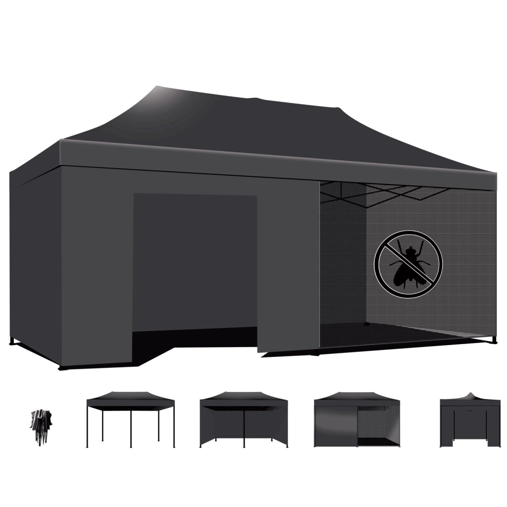 Tenda / Gazebo Per Giardino 3X6 Impermeabile Tendone Pieghevole Per Fiere E Mercati Colore Nero