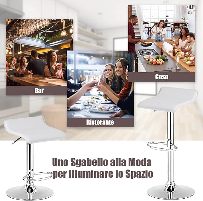 Set di 2 Sgabelli Girevoli da Bar, Sgabello Regolabile in Altezza per Bar, Rotazione a 360°, Sgabelli da Bar senza Braccioli, con Poggiapiedi, Portata 120 kg (Bianco)