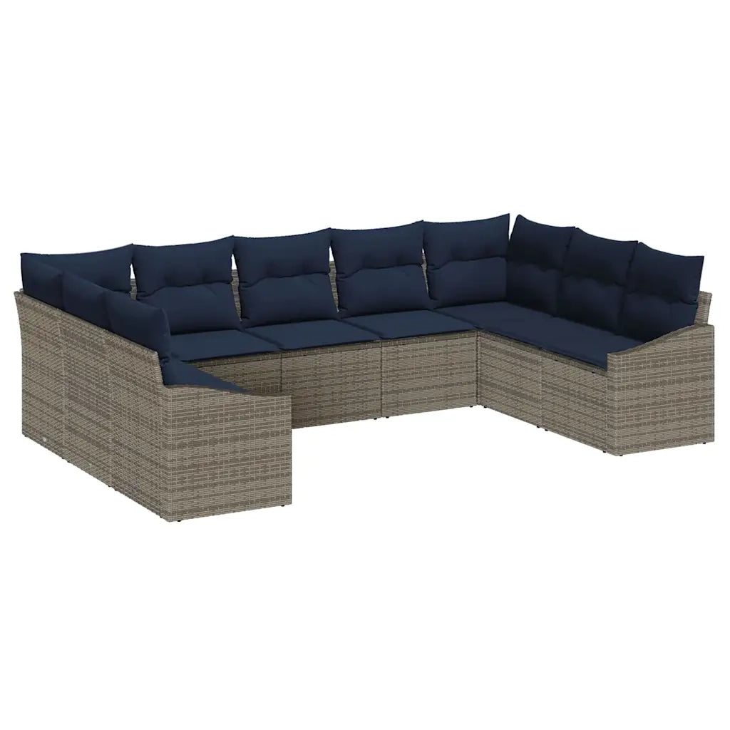 Set Divano da Giardino 9 pcs Grigio e Blu Navy polyrattan 3355554