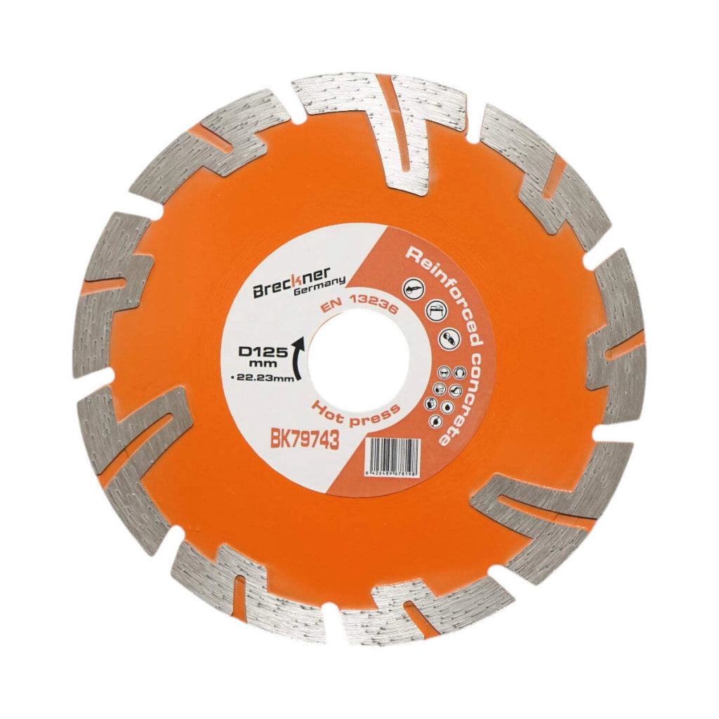 Disco diamantato turbo segmentato 125x22,23 mm, segmento 8 mm per BCA, mattoni, massetto, cemento armato Breckner Germany