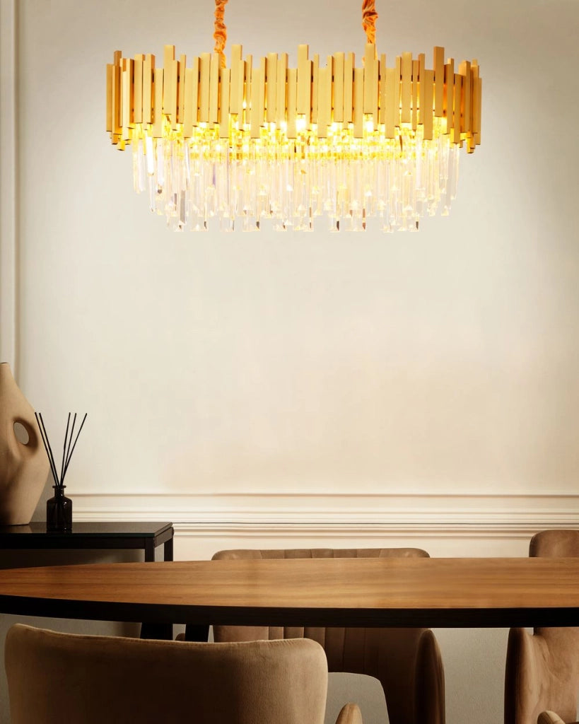Lampadario in alluminio dorato con cristalli Illuminazione Glamour