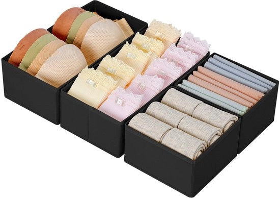 Sistema di organizzazione di cassetto - Scatola di stoccaggio per tessuti, accessori di apertura di cassetto per armadi, organizzatore di armadio per abbigliamento, 12 pezzi, nero classico