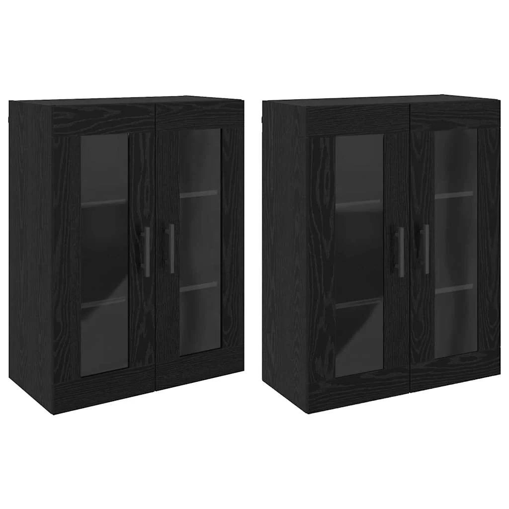 Set di 2 moderni e pratici pensili da parete 69,5 x 34 x 90 cm in legno di rovere nero 02_0056060