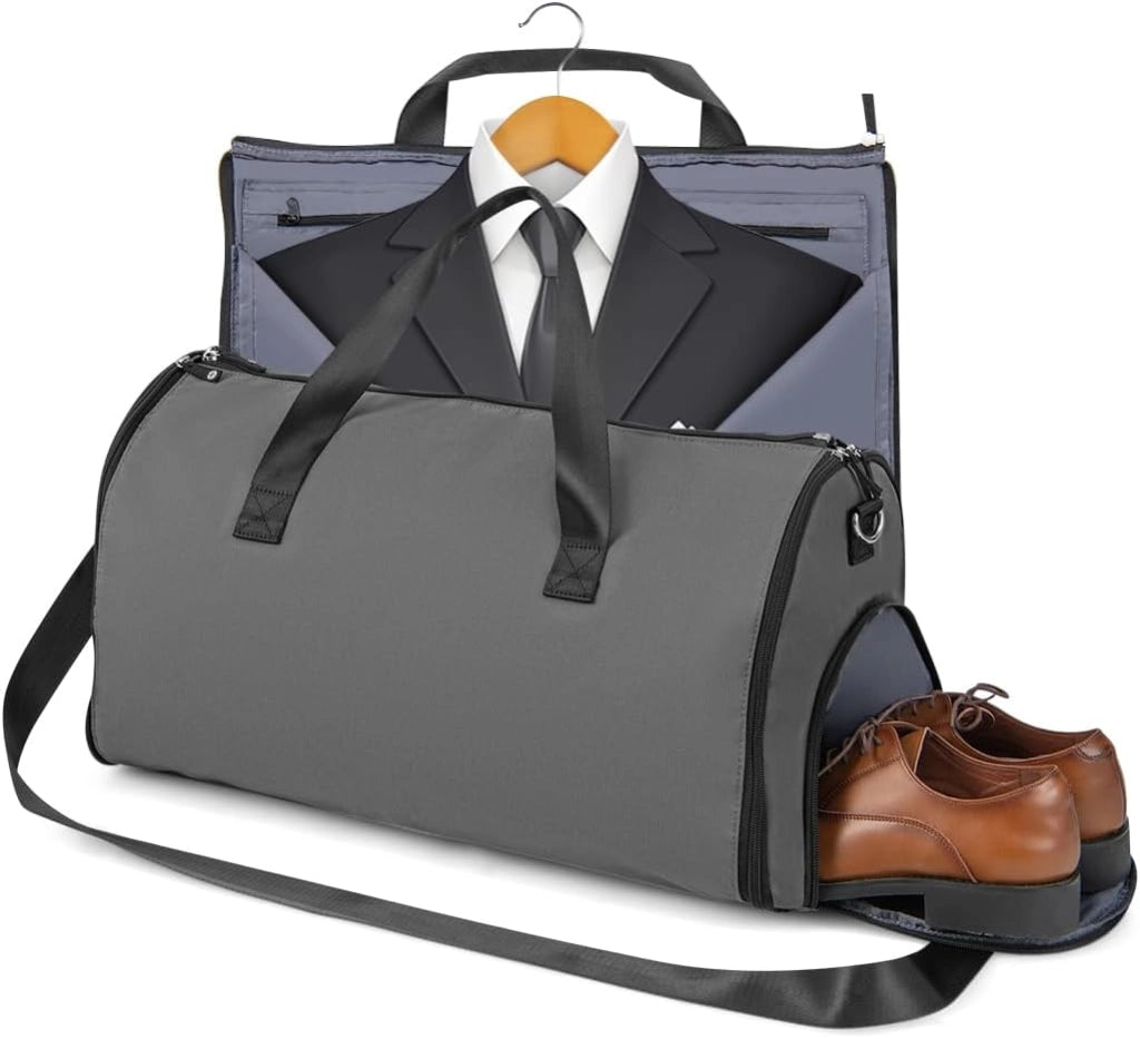 Borsa da trasporto 2-In-1 convertibile con tasca per scarpe, borsa da viaggio per viaggi d’affari/fine settimana/palestra 50L per uomini donne (Grigio Scuro)
