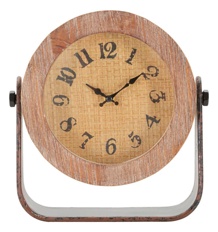 Orologio da Tavolo Round 23,5x7x24 cm in Ferro e Legno