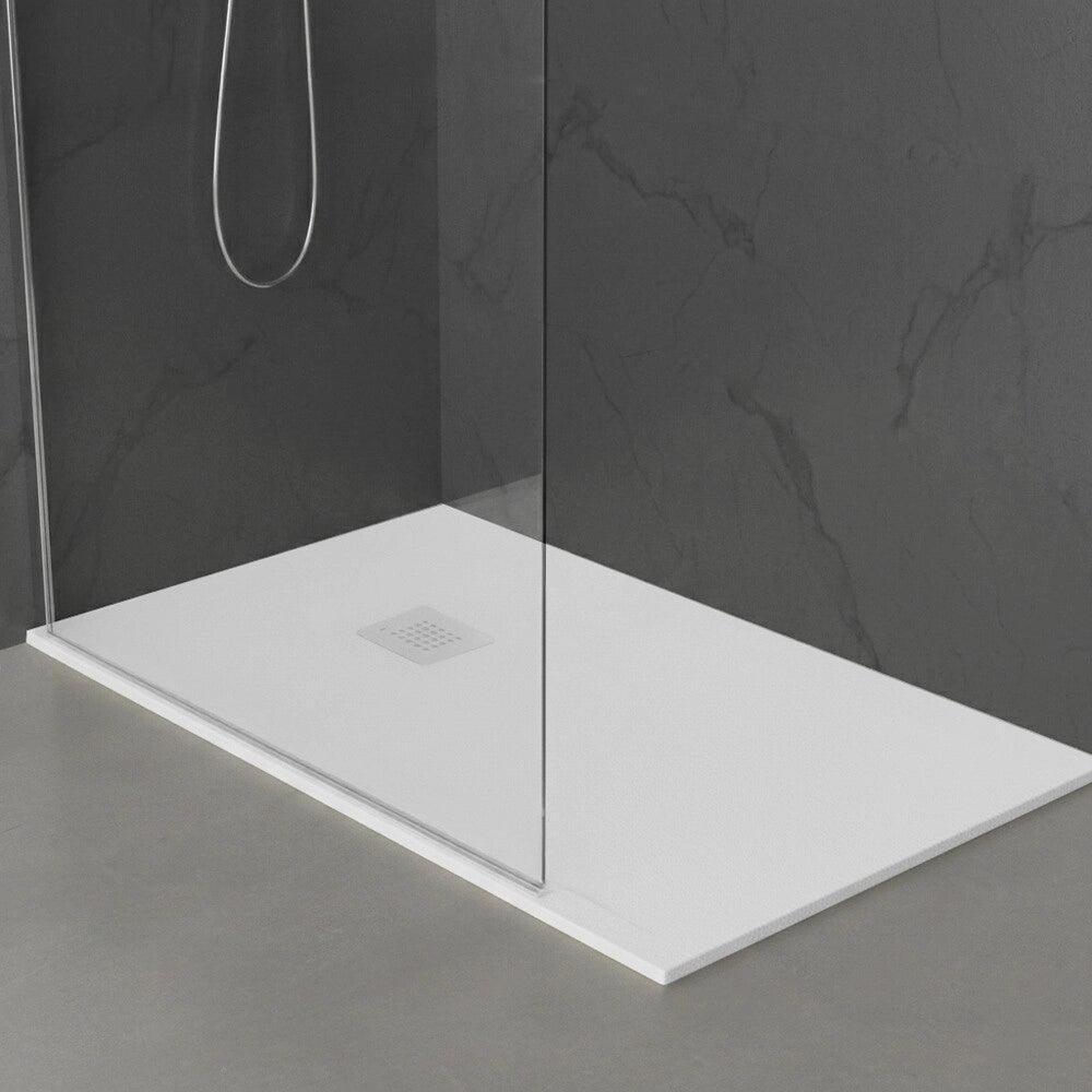 Piatto doccia 100x200 in marmoresina effetto pietra bianco riducibile Ten