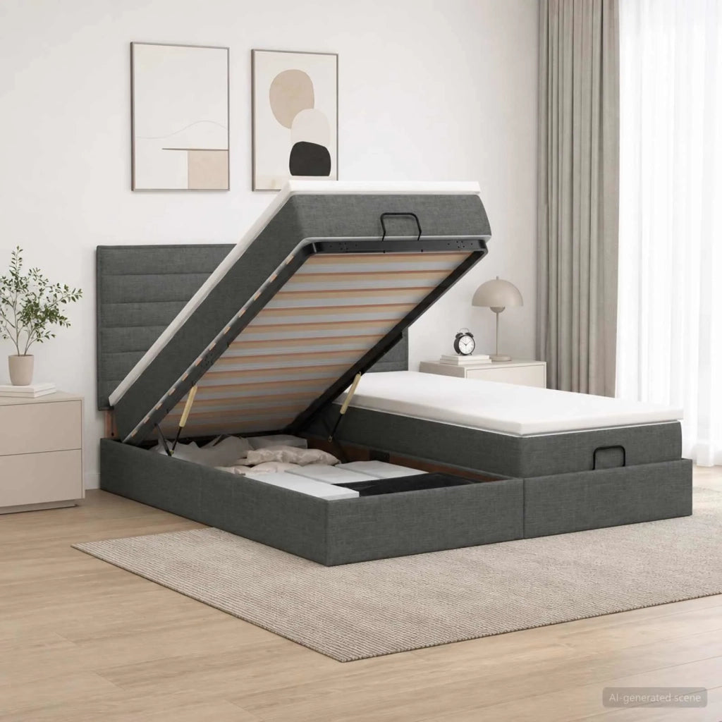 Letto ottomano con materasso 2 pz Grigio Scuro Tessuto 3457828