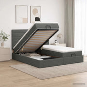 Letto ottomano con materasso 2 pz Grigio Scuro Tessuto 3457828