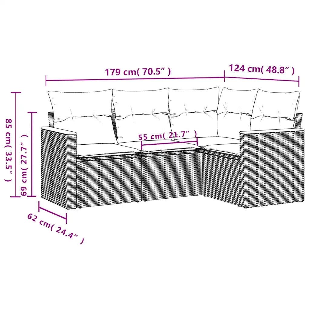 Set Divani da Giardino 4 pz | Set Salotto da Giardino con Cuscini Nero in Polyrattan