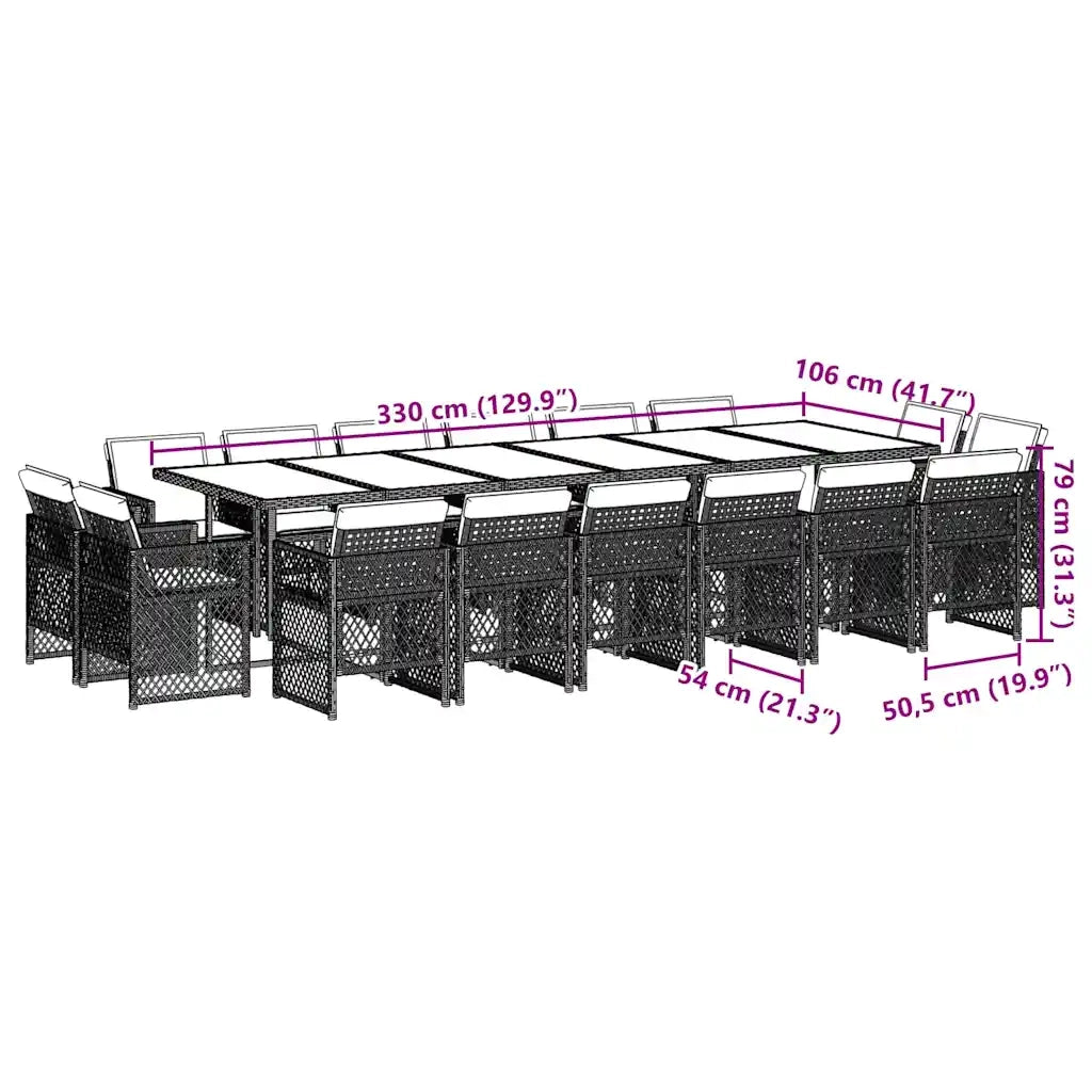 Set da Pranzo da Giardino 17pz con Cuscini Grigio in Polyrattan 3210884
