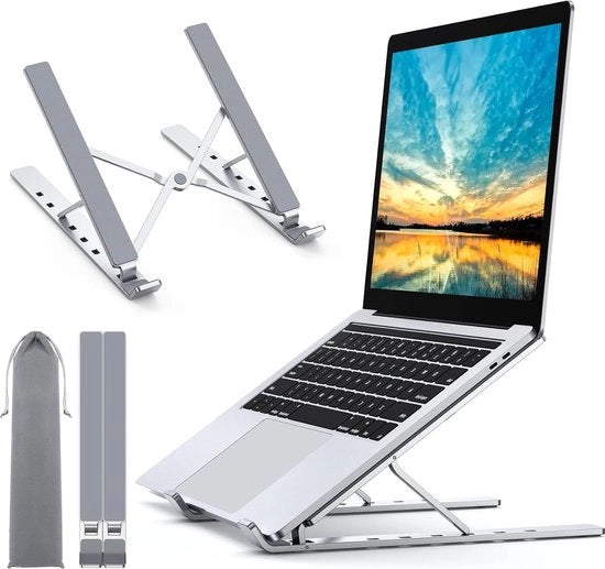 Supporto di raffreddamento portatile per laptop in alluminio - 5 posizioni regolabili - compatibile con MacBook Pro Air - iPad - laptop da 10-15.6 pollici
