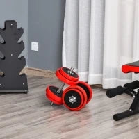 Set 2 in 1 Bilanciere e Manubri Pesi da 20kg, Dischi con Rivestimento in Plastica Antigraffio, Rosso e Nero