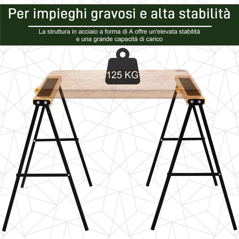 SET DI 2 CAVALLETTI PIEGHEVOLI CAVALLETTO PER LEGNA ANTISCIVOLO ARANCIONE