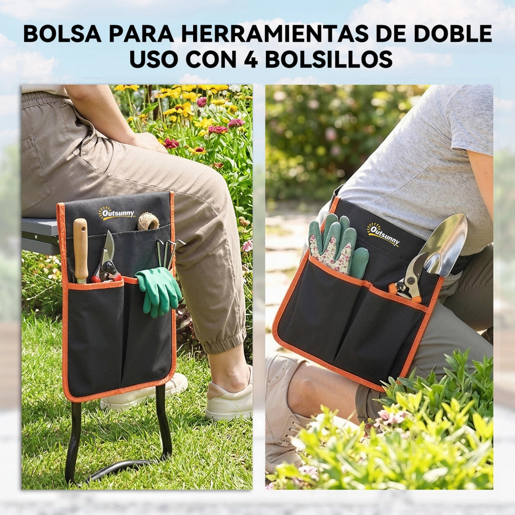 Sgabello da Giardino Pieghevole con Cuscino EVA e Borsa per Attrezzi ¨C Minimal ¨C Grigio