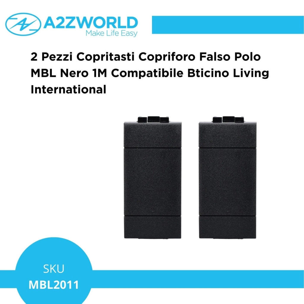 2 Pezzi Copritasti Copriforo Falso Polo  MBL Nero 1M Compatibile Bticino Living International BLN0100