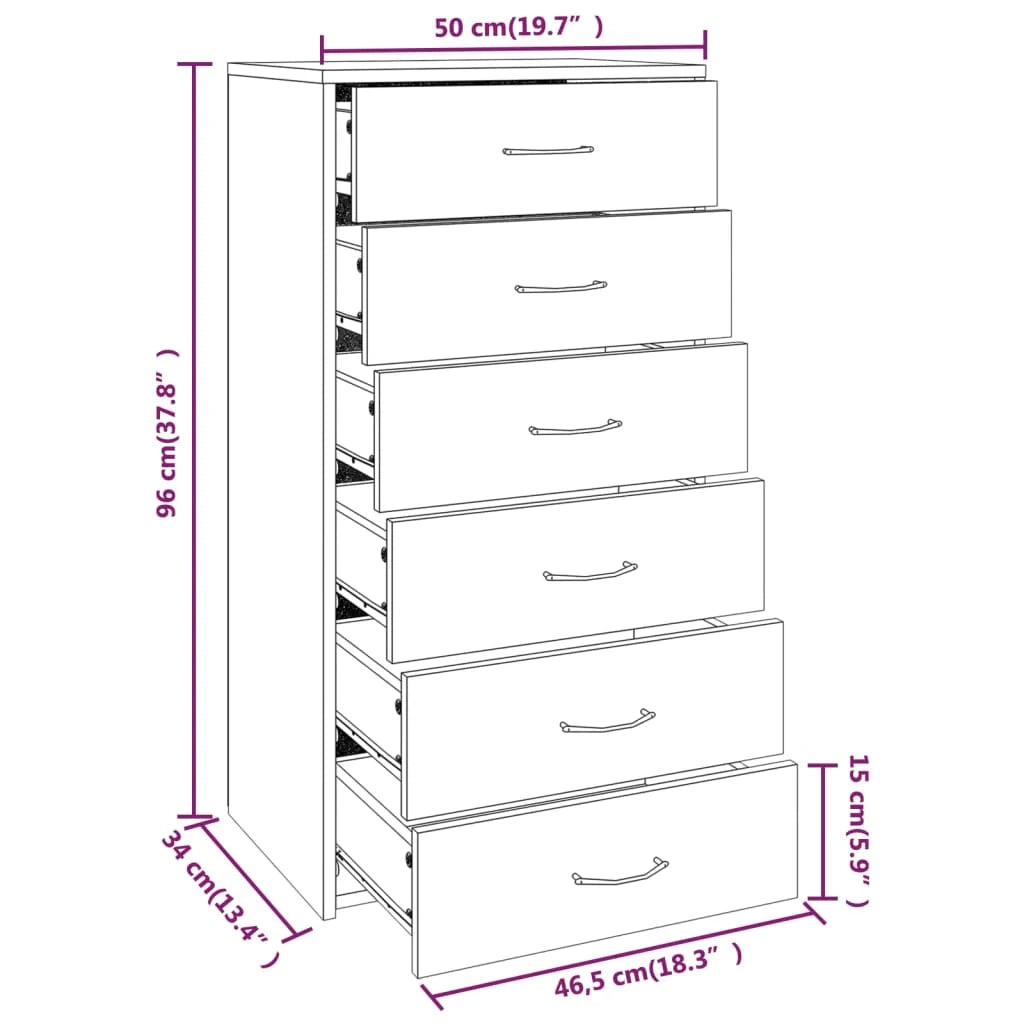 Buffet credenza cassettiera mobiletto mobile contenitore organizer per cucina soggiorno salotto con 6 cassetti 50 x 34 x 96 cm legno ingegnerizzato marrone 02_0029759