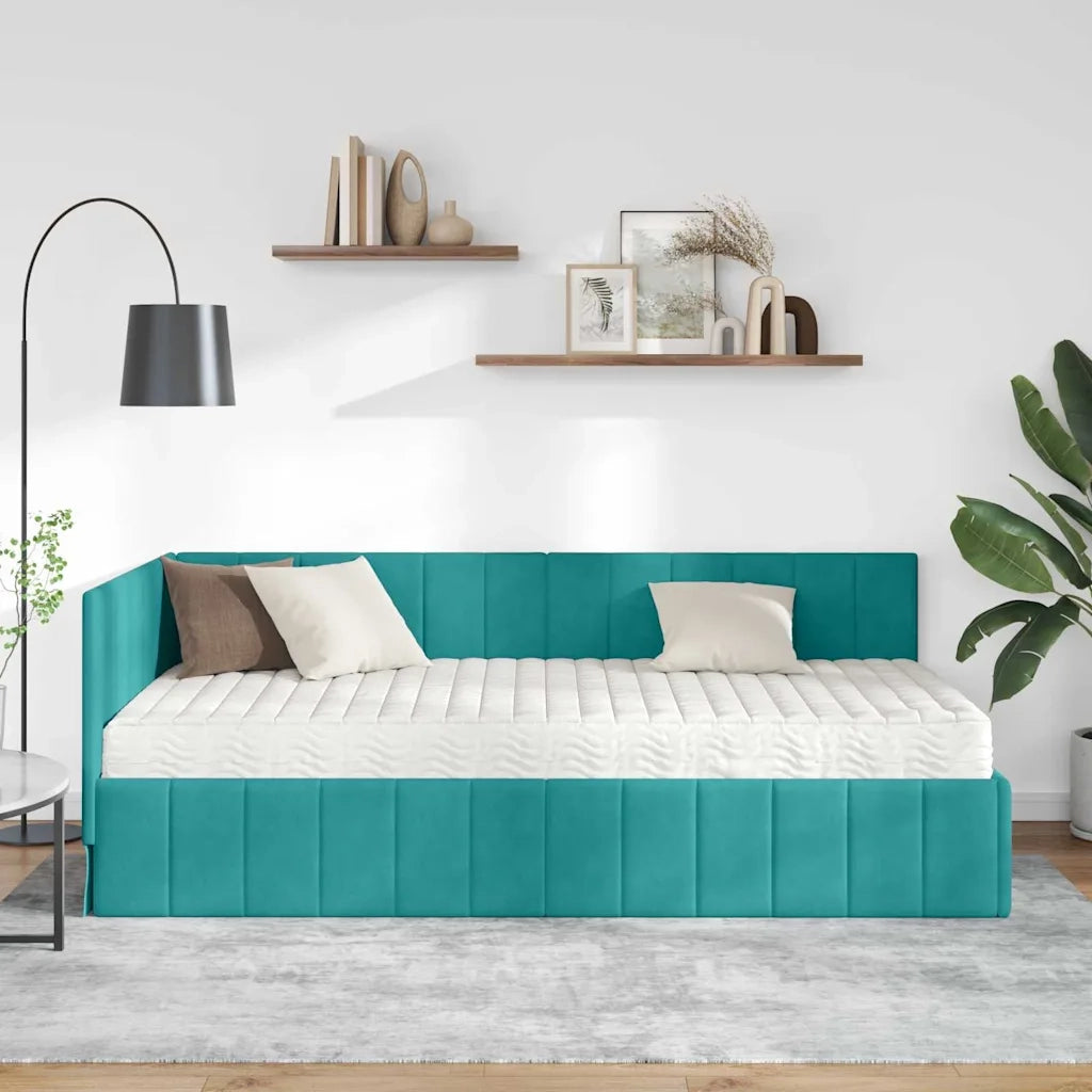 Struttura Letto Angolare con Materasso 2 pcs Turchese Velluto