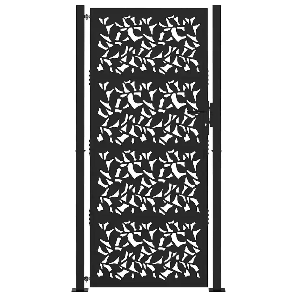 Cancello da giardino nero 100x200 cm in acciaio con design a foglia 4100963