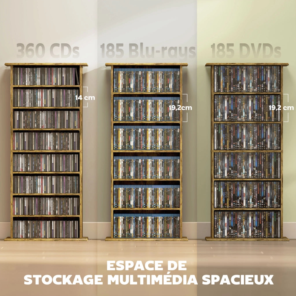 Libreria per CD e DVD con 8 scomparti e 6 ripiani regolabili ¨C Minimal ¨C Marrone