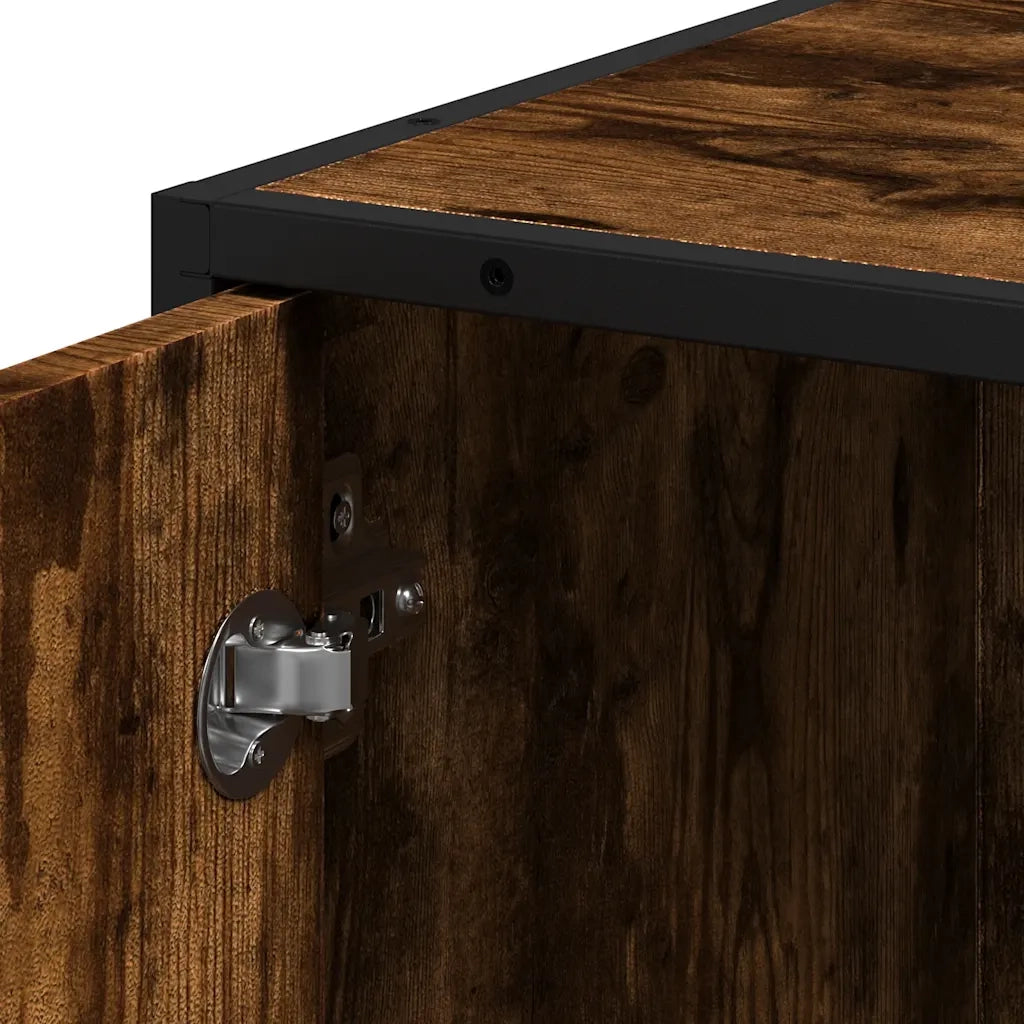 Mobiletto da bagno con 6 scomparti pratico contenitore 35 x 37,5 x 188,5 cm legno composito finitura rovere affumicato 02_0055631