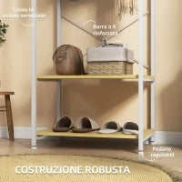 Mobile Appendiabiti 2 in 1 con Ripiano a 2 Livelli, in Acciaio e Truciolato, 60x40x167.5 cm