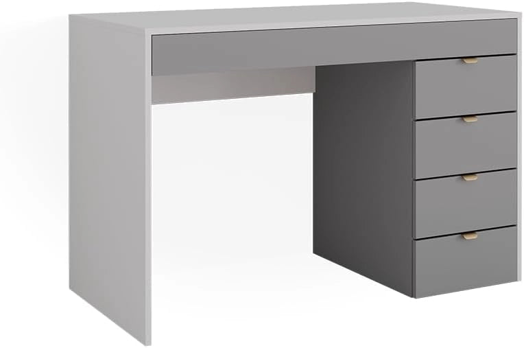 Tavolo da toeletta Elise, Bianco/grigio/grigio, 115 cm con 5 cassetti, da utilizzare come toeletta o superficie d’appoggio in camera da letto
