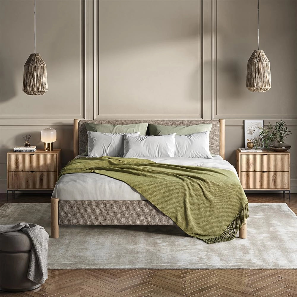 Comodino camera da letto Eliza, Quercia vichinga, Set di 2, combinabile per l'uso come tavolino laterale o comodino