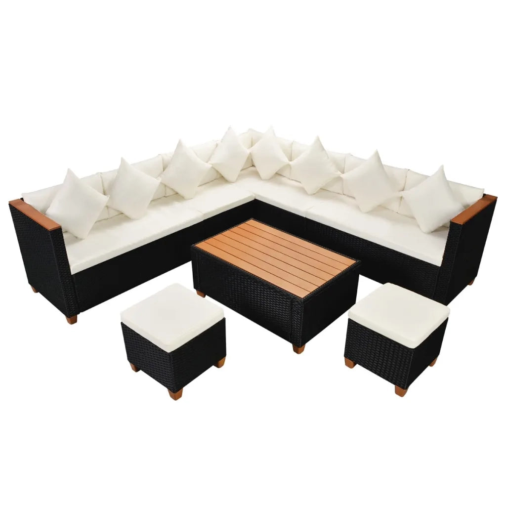 Set Divani da Giardino 7 pz con Cuscini in Polyrattan Nero cod mxl 31551