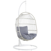 Poltrona Sospesa con Cesta in Corda di Poliestere Beige per Interno ed Esterno Boho