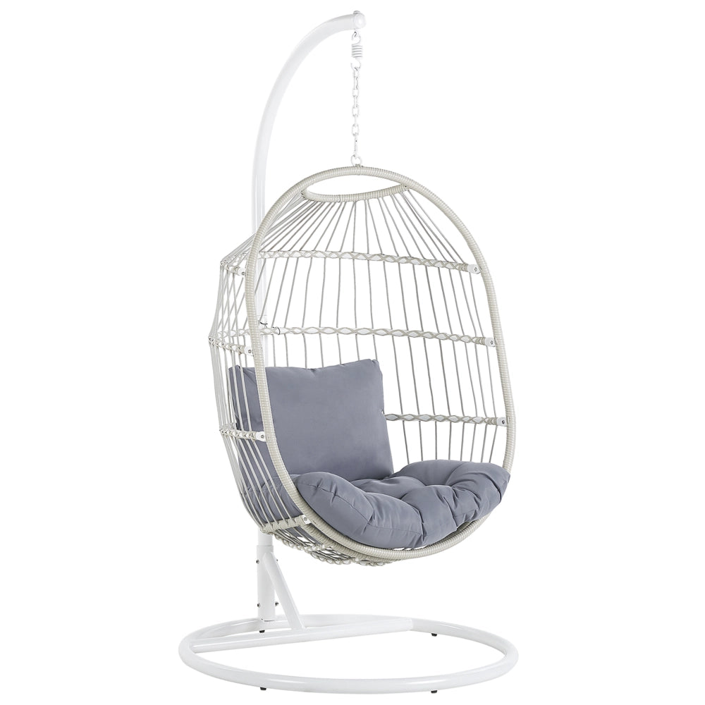 Poltrona Sospesa con Cesta in Corda di Poliestere Beige per Interno ed Esterno Boho