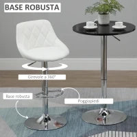 Set 2 Sgabelli da Bar, Altezza Regolabile con Base in Metallo e Seduta in Pelle PU, Sgabelli Moderni con Schienale e Poggiapiedi, 46x48x83-104cm, Bianco