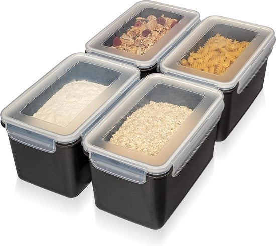 Set di conservazione a chiusura rapida, contenitore a chiusura ermetica, refrigeratore, 4 x 2 litri (nero)