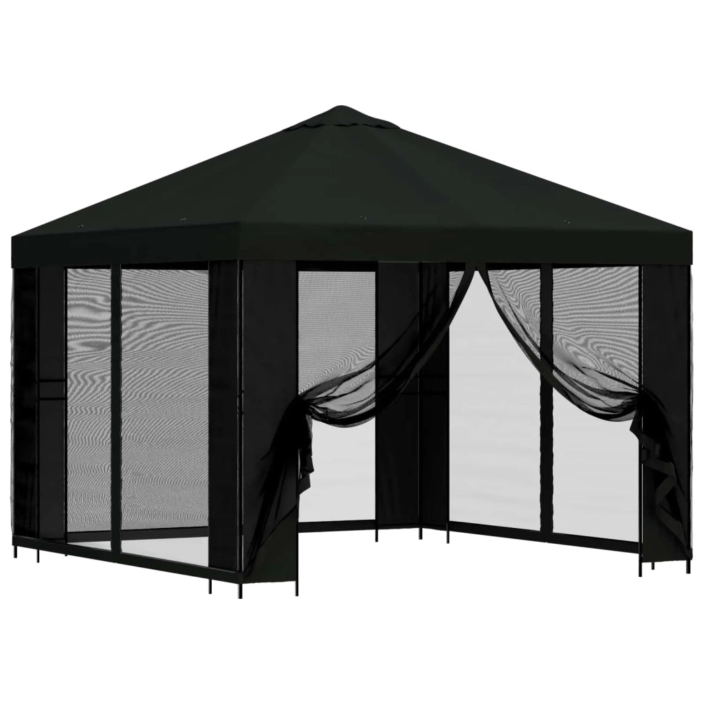 Gazebo da giardino con pareti laterali 3 x 3 m Nero 900370