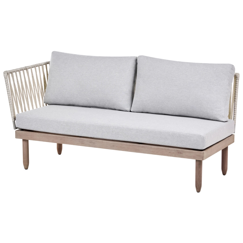 Set Lounge da Esterno in Legno di Acacia con Cuscini Grigi Poltrona in Finto Rattan Tavolino Sinistro 4 Posti