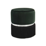 Pouf Rebecca in velluto verde scuro con frange e anello silver