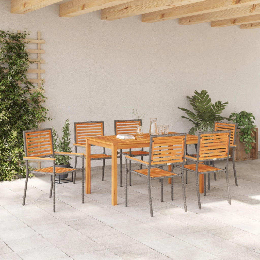 Set da Pranzo da Giardino  7 Pezzi Grigio Poli Rattan Acacia