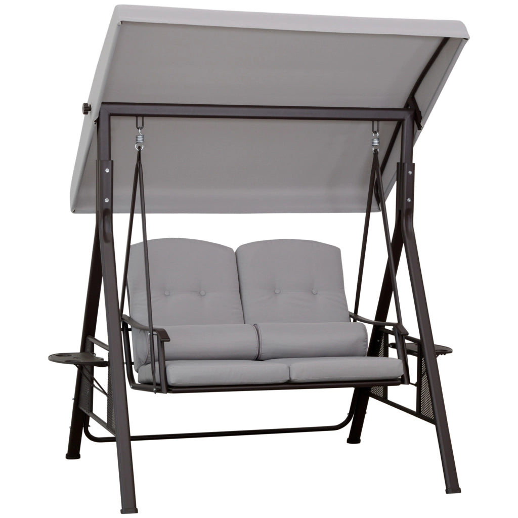 Divano a dondolo 2 posti con cuscini e tavolino ¨C zephmum ¨C Grigio Polyester 162x118x173 cm