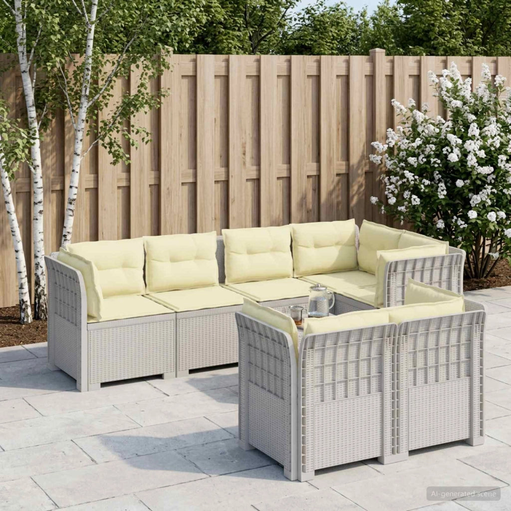 Divano 7 Posti da Giardino con Cuscini Aspetto Rattan PP Bianco 3444166