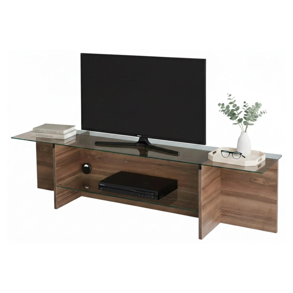 Mobile porta TV Bellano, Credenza da soggiorno, Armadio basso per TV, Base parete attrezzata, 158x35h40 cm, Noce