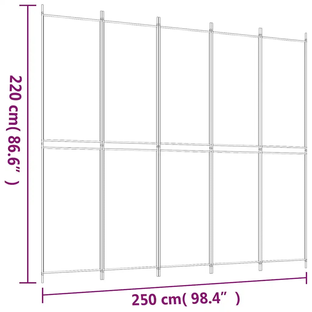 Divisorio Ambienti | Divider per stanze | Paravento 5 Pannelli Nero 250x220 cm Tessuto