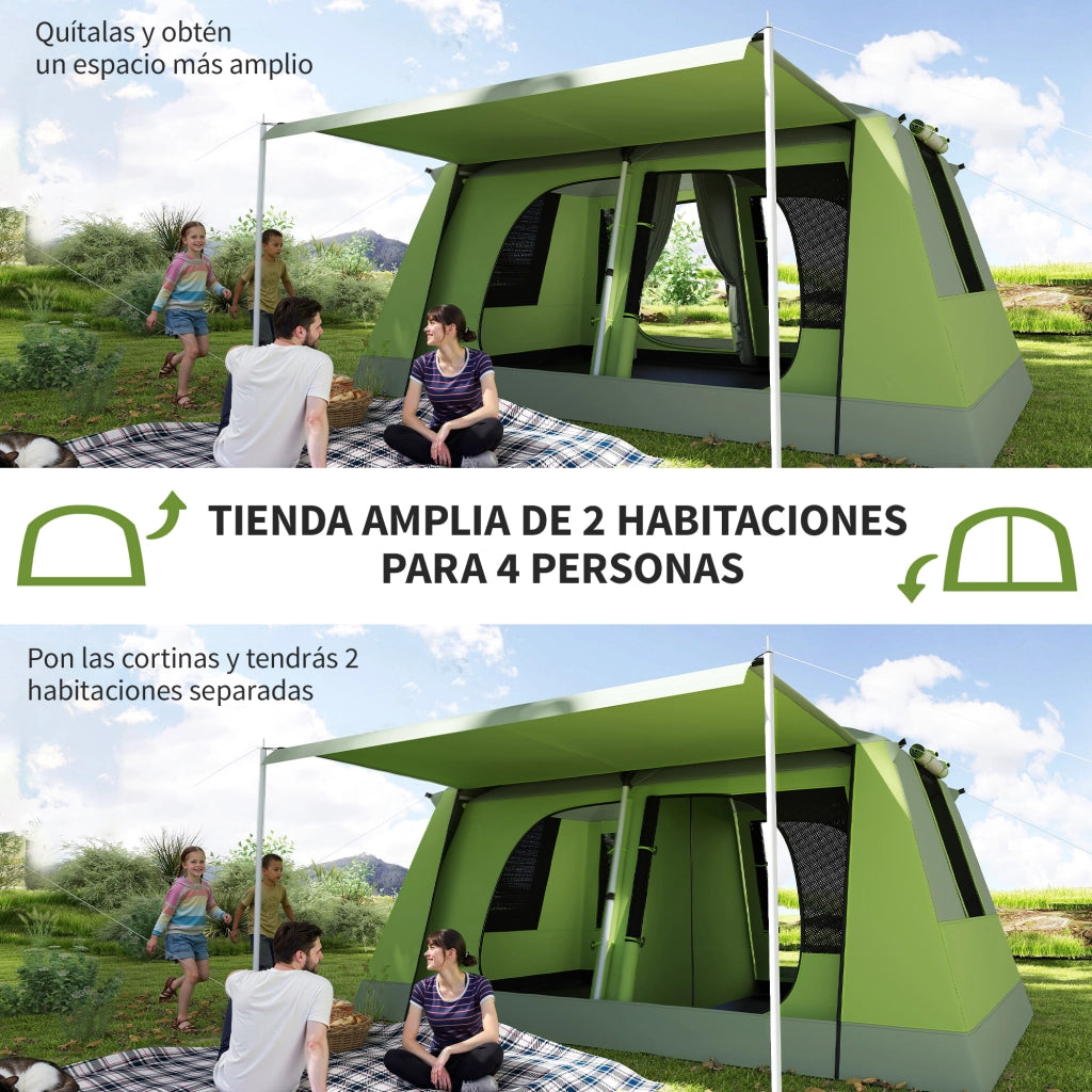 Tienda da Campeggio 4 Posti con Rete Zanzariera ¨C zephmum ¨C Verde 405x305x225 cm