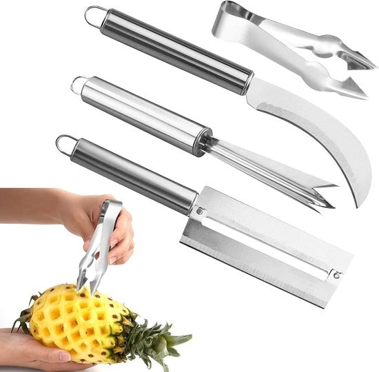 Ananasnijder RVS con lama affilata per ananas, canna da zucchero e altri frutti snipper per frutta - Lama per frutta e forchetta per ananas con chiusura a molla