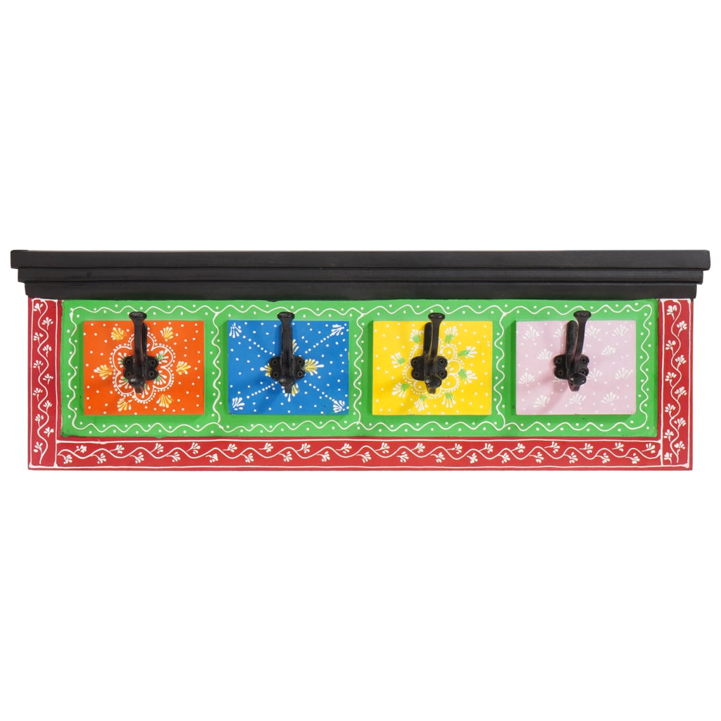Appendiabiti da parete con 4 ganci 80x25x2 cm in legno mango e legno ingegnerizzato