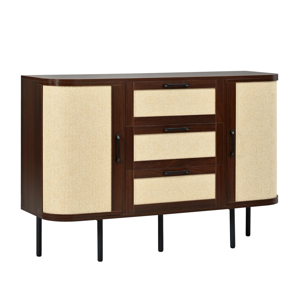 Credenza in MDF effetto noce 120x40x82 cm con 2 ante; 3 cassetti e ripiani regolabili