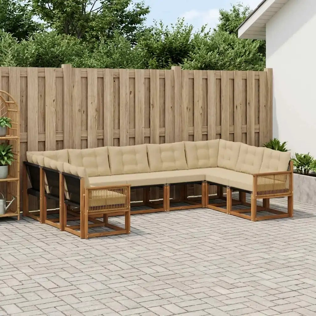Set di divani da esterno con cuscino 9 pcs Naturale e Beige