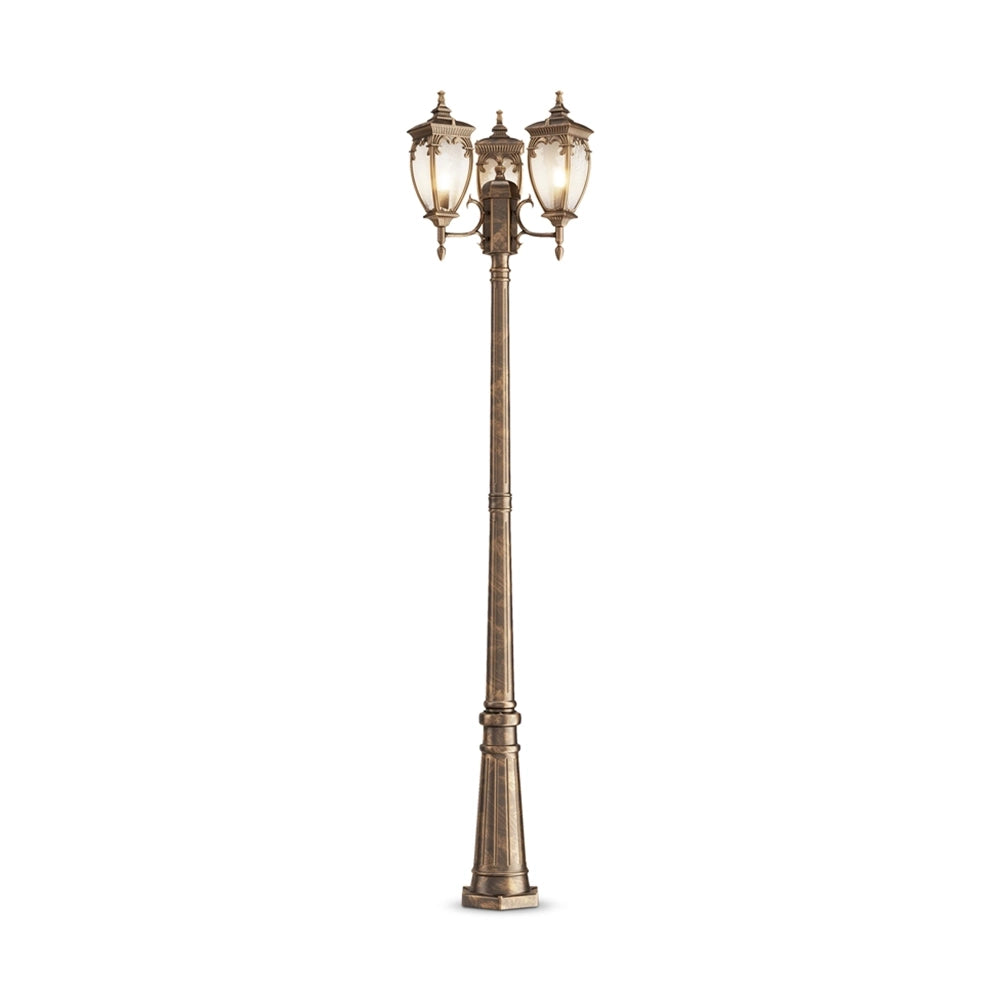 Lampione Per Esterno Classico Da Esterno Alluminio Oro 3 Luci E27 60W Ip44
