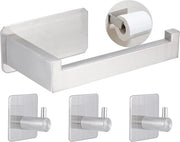 Sostegno per carta igienica senza foratura, acciaio inossidabile, adesivo, contenitore per ruota wc in acciaio inossidabile + 3 ganci, impermeabile, anticorrosivo, adatto per bagno e cucina, contenitore per ruote igieniche