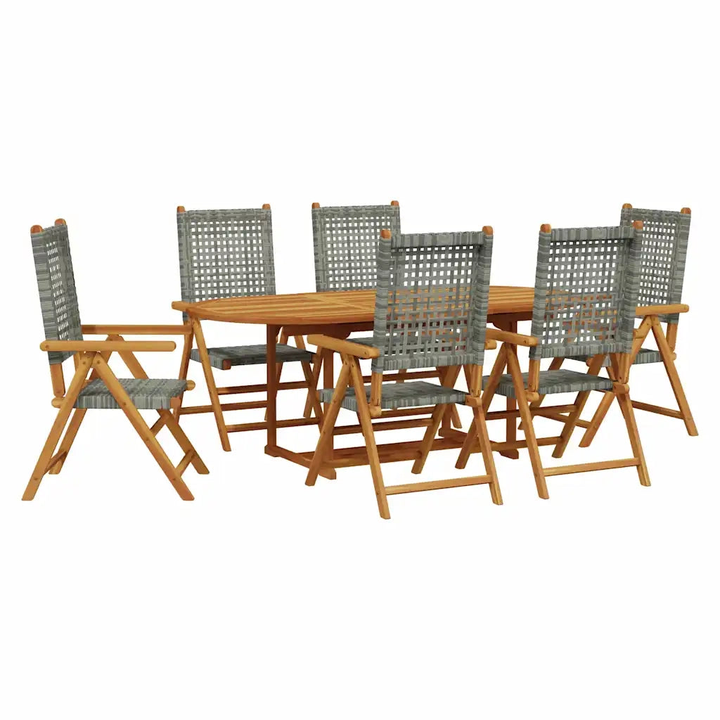 Set Pranzo da Giardino 7 pz Grigio Polyrattan e Legno Massello 3281719