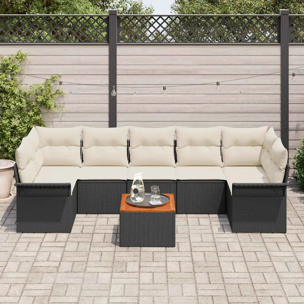 Set Divano da Giardino con cuscino 8 pcs Nero polyrattan 3347292